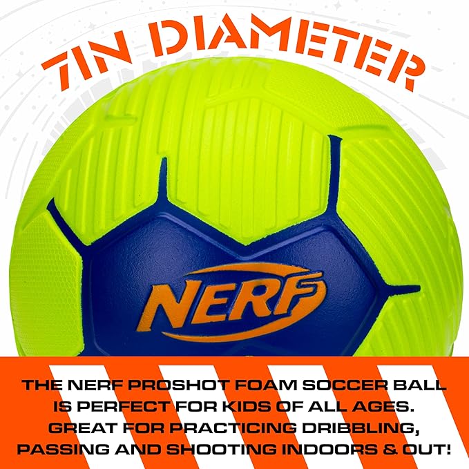 Nerf Kids Foam Mini Soccer Ball - Proshot Youth Soft Mini Foam Soccer Ball - 7" Inch Indoor + Outdoor for Kids - Fun Toy for Practice + Games