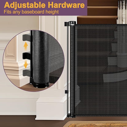 42" Tall X 80" Wide Retractable Baby Gates for Large Openings Extra Tall Dog Gates for Doorway Tall Retractable Pet Gate Tall Mesh Gates for Kids Long Dog Gate for Indoor/Outdoor (Black)