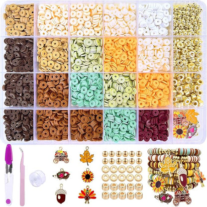 MIIIM Fall Clay Beads Kit for Bracelets Making, Heishi Beads for Friendship Bracelet, Thanksgiving Clay Charms and Gold Spacers for Jewelry Making, Crafts, Concert, Raves, Gifts