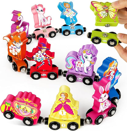 Helsort Wooden Number Train Set for Toddlers, Magnetic Unicorn Trains Toys, Numbers Matching Game for Ages3-5, Toddler Learning Toys, Fine Motor Skills Preschool Activities Birthday Gifts for Girls