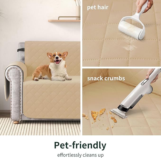 CHUN YI Water Resistant Couch Cover, Sofa Slipcover for 3 Cushion Sofa, Washable Sofa Cover with Adjustable Strap Storage Pocket for Living Room Dog Pet (Sofa, Sand)