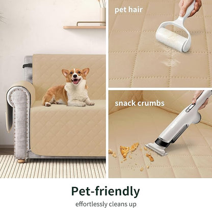 CHUN YI Water Resistant Couch Cover, Sofa Slipcover for 3 Cushion Sofa, Washable Sofa Cover with Adjustable Strap Storage Pocket for Living Room Dog Pet (Sofa, Sand)