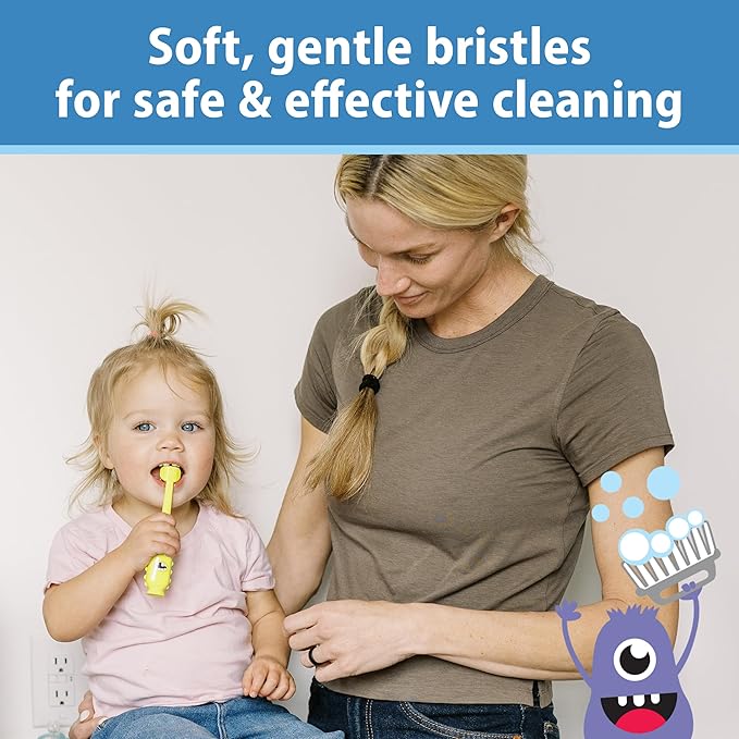 Dr. Brown's ToothScrubber Toddler Toothbrush, Triple-Sided Training Toothbrush with Suction Cup Base, Green Monster, Baby Oral Care, Ages 1-4 Years