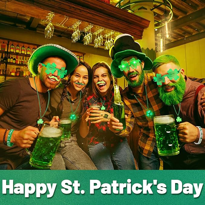 St. Patrick's Day Accessories Green Shamrock Glasses Necklaces Bracelets Temporary Tattoo Stickers Mustaches