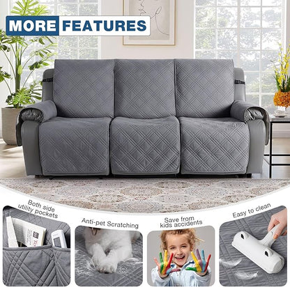TAOCOCO 100% Waterproof Recliner Couch Cover, Non Slip Split Couch Covers for Reclining Couches with Elastic Straps, Washable Reclining Couch Covers Furniture Protector for Pets(3 Seater, Light Grey)