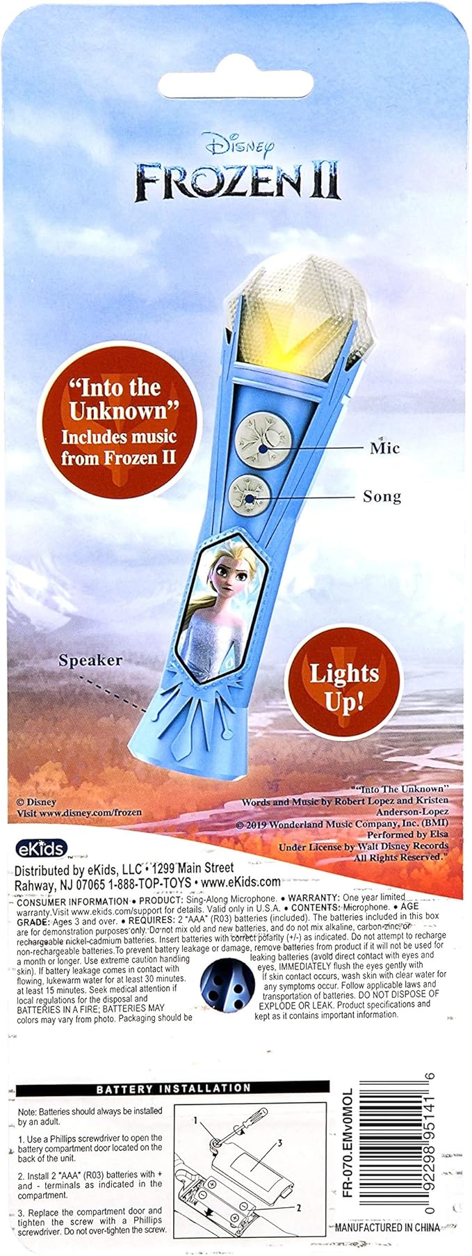 Frozen Sing Along Microphone Toy for Kids with Built-in Music and Flashing Lights, Frozen Toys for Kids