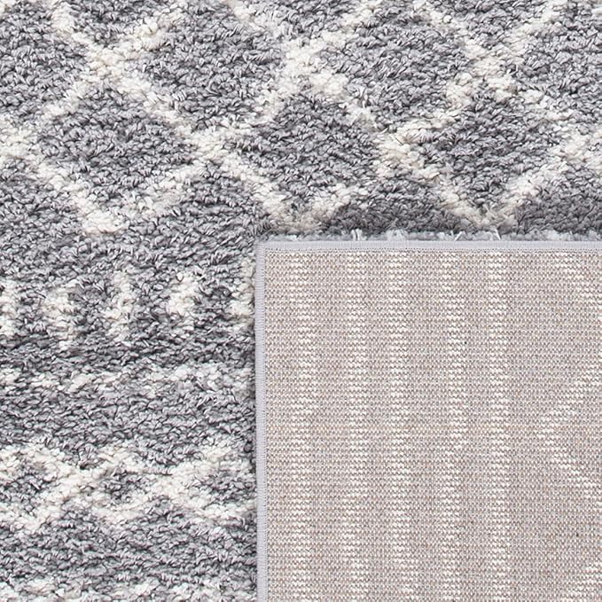 SAFAVIEH Arizona Shag Collection Runner Rug - 2'3" x 12', Grey & Ivory, Moroccan Design, Non-Shedding & Easy Care, 1.6-inch Thick Ideal for High Traffic Areas in Living Room, Bedroom (ASG741G)