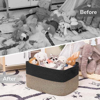 Goodpick Large Blanket Basket, 22" x 17" x 12" Wicker Storage Baskets for Organizing, Rectangle Nursery Basket for Toys Storage, Dirty Clothes Baskets for Living Room, Bedroom