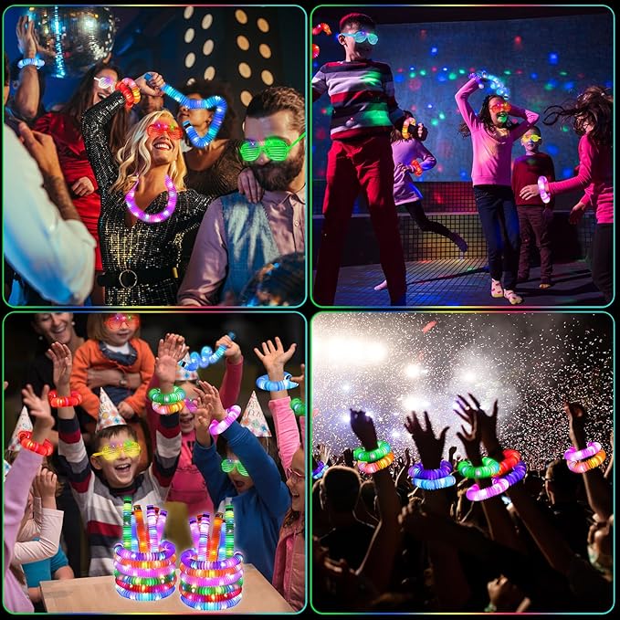 76 Pcs Glow Sticks Light Up Pop Tubes &LED Glasses Party Favors, Glow Bracelets Necklaces Camping Toys, Rave Neon Flashing Glasses for Birthday Return Gift Goodie Bag Christmas Stuffer School Prizes