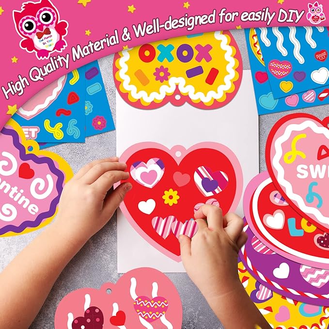 chiazllta 36 Set Valentine's Day Craft Kits DIY Heart Craft for Kids, Make Your Own Valentines Hearts Ornament Bulk Valentine's Day Paper Decorative Kit for Home Class Game Activities