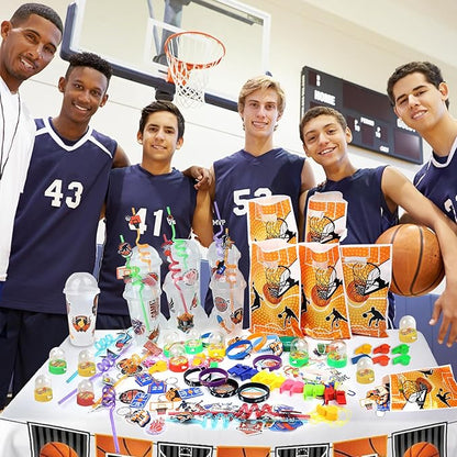 166PCS Basketball Party Favors with Cups Straw Tattoos Sticker Keychain Bracelet Whistle Basketball Toys & Goodie Bags for Birthday Party Supplies, Classroom Treasure Prizes, Basketball Team Gifts