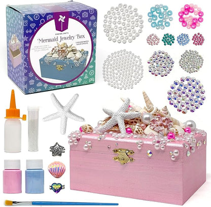 Pinwheel Crafts Mermaid DIY Jewelry Box Kit for Girls Ages 4+ - 530Pc Make Your Own Jewelry Box, Girls DIY Craft Kits - Mermaid Craft Gifts for Girls - Painting Arts and Crafts for Girls 4-6 7 8 Years
