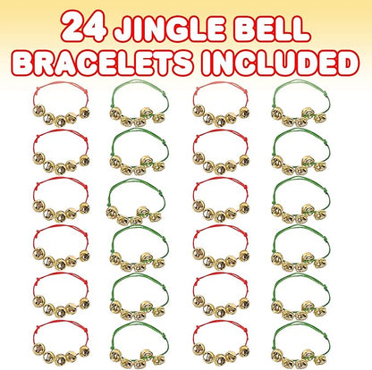 ArtCreativity 24 Pack Christmas Jingle Bell Bracelets, christmas party favors for adults, Easy to Adjust, Jingle Gold Bells, Christmas Stocking Stuffers for Kids and Adults, Red and Green
