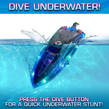 Force1 Velocity Pro LED RC Boat- Remote Control Boats for Adults and Kids, Underwater Speed Racing Mini RC Toy for Pools and Lakes, LEDs, 2.4GHZ Transmitter, Rechargeable Batteries, Low Battery Alert