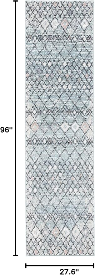 SAFAVIEH Amsterdam Collection Runner Rug - 2'3" x 8', Light Blue & Ivory, Moroccan Boho Design, Non-Shedding & Easy Care, Ideal for High Traffic Areas in Living Room, Bedroom (AMS115L)