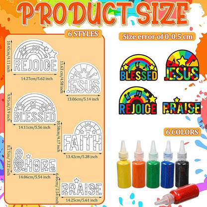 24 Sets Religious Sand Art Craft Kit for Kids Inspirational Words Painting Kit with Colored Sand Make Your Own Crafts Art DIY Art Project for Sunday School Vbs Home Fun Activities