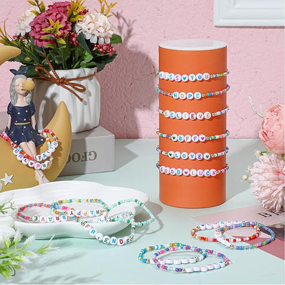 48 Pcs Valentine's Day Kids Friendship Bracelet Set Adjustable Beads Bracelets Cute Friendship Princess Pretend Play Bracelet Stretch Bracelet Preppy Bracelets Set for Girls Women(Exquisite)