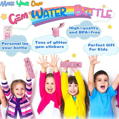 YOFUN Decorate Your Own Water Bottle with 11 Sheets of Unicorn Stickers & Glitter Gems, Craft Kit & Art Kit for Children, Gift for Girls Age 4 5 6 7 8 9 10 Years Old Kids, BPA Free Insulated (Pink)