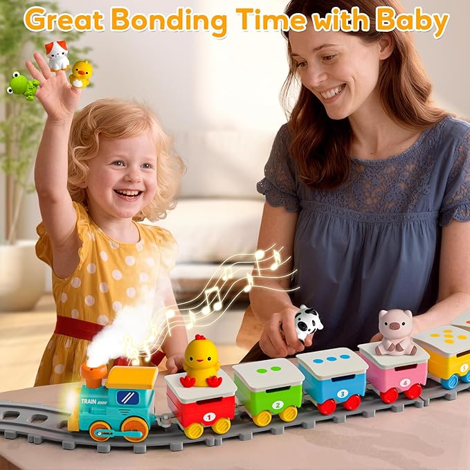 Toddler Toys for 1 2 3 Year Old, Electric Farm Animal Train Set with Music, Lights & Steam, Montessori Counting, Matching & Sorting Learning Toys, Christmas Birthday Gifts for Baby Boys Girls 18M+