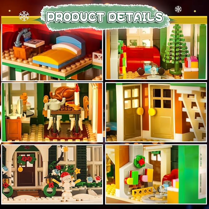 Christmas House Building Set with Light for Adults, NO Compatible with Lego House, 1187PCS Holiday Loness Home Boys House Building Kits, Christmas for Movie Fans Friends Family