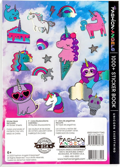 Fashion Angels Unicorn Sticker Book - 1000+ Magical Stickers for Girls - Unicorn Party Favors - Kawaii Unicron Stickers for Laptops, Water Bottles, Scrap Books - Ages 6 and Up