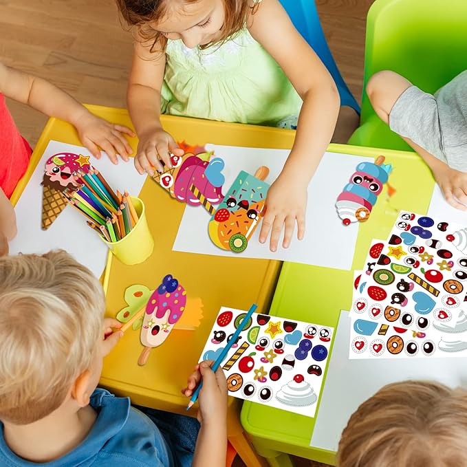 30 Packs Summer Ice Cream Craft Kits for Kids Sweets DIY Sticker Art Craft Set for Early Education Home Class Day-Care Fun Game Activities Summer Party Favors