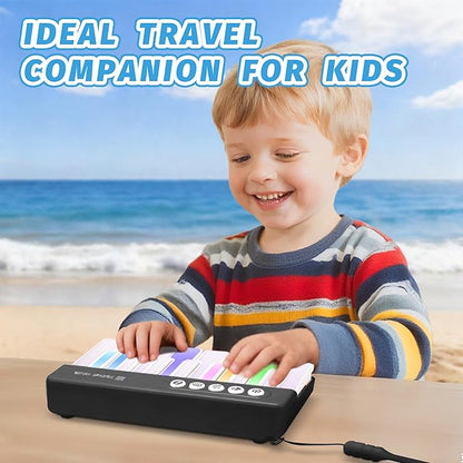 Mini Keyboard Piano Toy, Portable Light Up Pocket Piano for Toddlers Kids (Black)