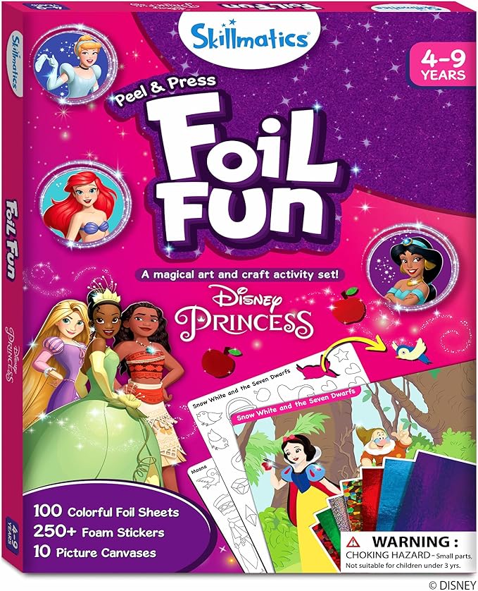 Skillmatics Art & Craft Activity - Foil Fun Disney Princess, No Mess Art for Kids, Craft Kits & Supplies, DIY Creative Activity, Valentine's Day Gifts for Girls & Boys Ages 4, 5, 6, 7, 8, 9