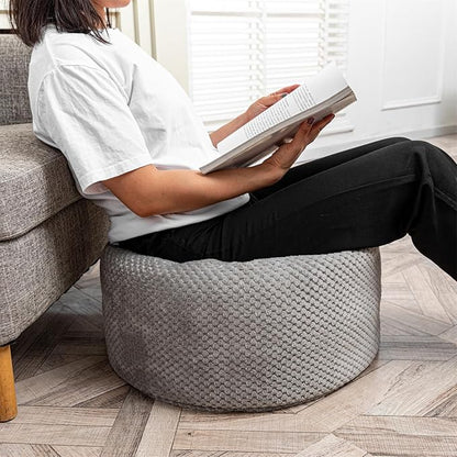Asuprui Pouf Ottoman Stuffed Pouf Ottoman Foot Rest Soft Foot Stool 20x20x12 Inches Fuzzy Chair Floor Pouf Chair Foot Rest with Storage for Living Room Bedroom Gray Pouf with Filler