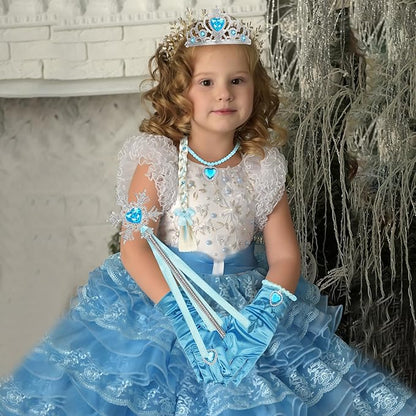 Lyrow 8 Pcs Princess Dress up Party Accessories Include Dress up Jewelry Princess Wand Princess Gloves Fake Crown Wig Ring Necklace Bracelet Earring for Girls Cosplay Costume Christmas Holiday Party