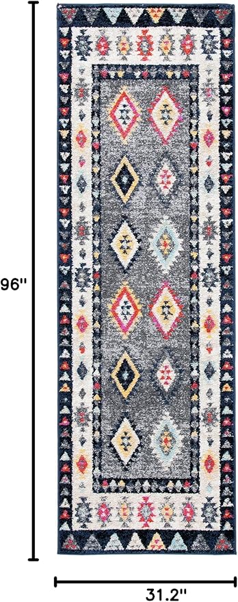 SAFAVIEH Adirondack Collection Runner Rug - 2'6" x 8', Grey & Ivory, Boho Tribal Design, Non-Shedding & Easy Care, Ideal for High Traffic Areas in Living Room, Bedroom (ADR270F)