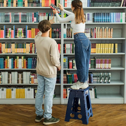 Delxo Folding Step Stool 17.5 Inch,Heavy Duty Step Stools for Adults,Non Slip Folding Stool with Handle,Premium Portable Foldable Step Stool for Kitchen Bathroom Bedroom Up to 400LBS,(Royal Blue,1PC)