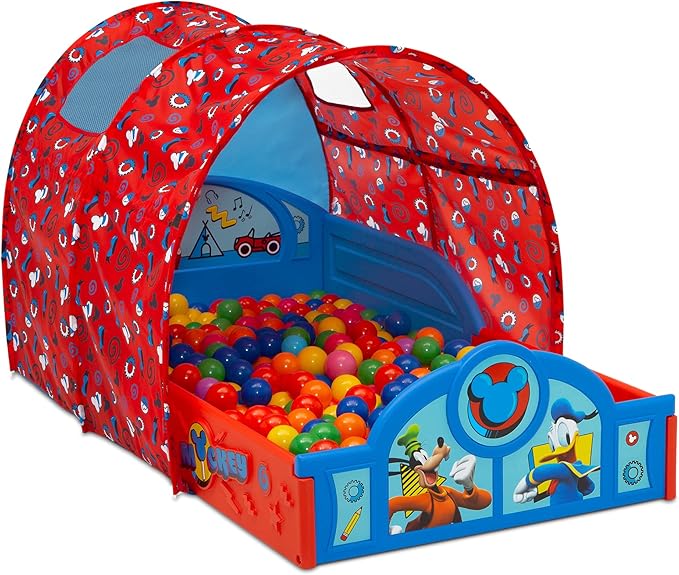 Delta Children Disney Mickey Mouse Sleep and Play Toddler Bed with Tent, Blue/Red