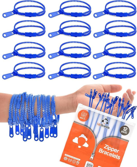 UpBrands 12-Pack Blue 7-Inch Zipper Bracelets – Ocean-Inspired Fidget Party Favors for World Oceans Day, Bulk Sensory Toys, and Peaceful Accessories for Kids