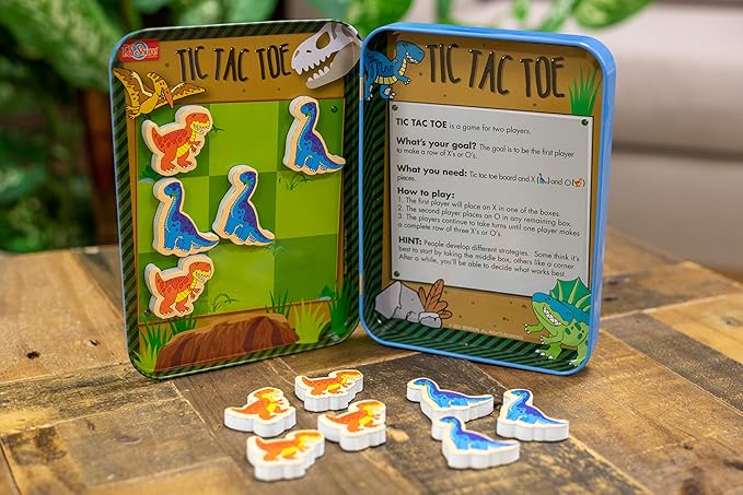 Bendon TS Shure Dinosaur Tic-Tac-Toe Games Mini Magnetic Activity Tin with Illustrated Foam Magnets 50515
