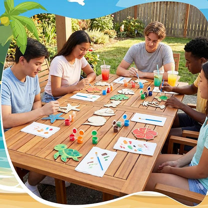 Saypacck 24 Pcs Summer Hawaiian Party Favors Wooden Craft Kits Hawaiian Tropical Ocean Theme Painting Wooden with Bag Color Your Own Palm Leaf Flower Luau Birthday Supplies