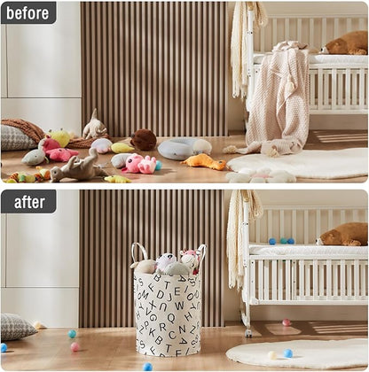 Large Storage Basket for Girls and Boys, Collapsible Laundry Hamper with Long Handles, Toy Bins for Nursery, Kids Room Décor