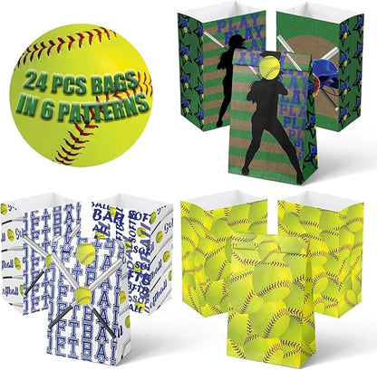 24 Softball Party Favor Bags with Stickers Softball Goodie Bags Softball Party Favors for Kids Softball Birthday Party Supplies