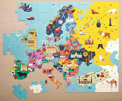 Mudpuppy Map Of Europe – 70 Piece Geography Puzzle with Country-Shaped Pieces and Iconic Landscapes Cultural Items And More