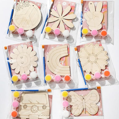 Saypacck 24 Pcs Groovy Boho Hippie Party Favors Wooden Painting Craft Kits Birthday Party Supplies with Organza Bag for Goodie Bags Fillers Adult Thank You Gifts