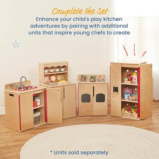 ECR4Kids Play Kitchen Storage Cupboard, Wooden Playset, Natural