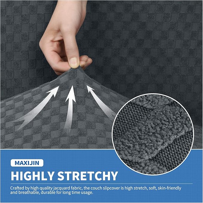 MAXIJIN Oversized Recliner Covers That Stay in Place 4 Pieces Stretch Large Recliner Chair Covers Jacquard Dogs Cats Proof Reclining Slipcovers with Elastic Bottom (XL Recliner, Dark Gray)