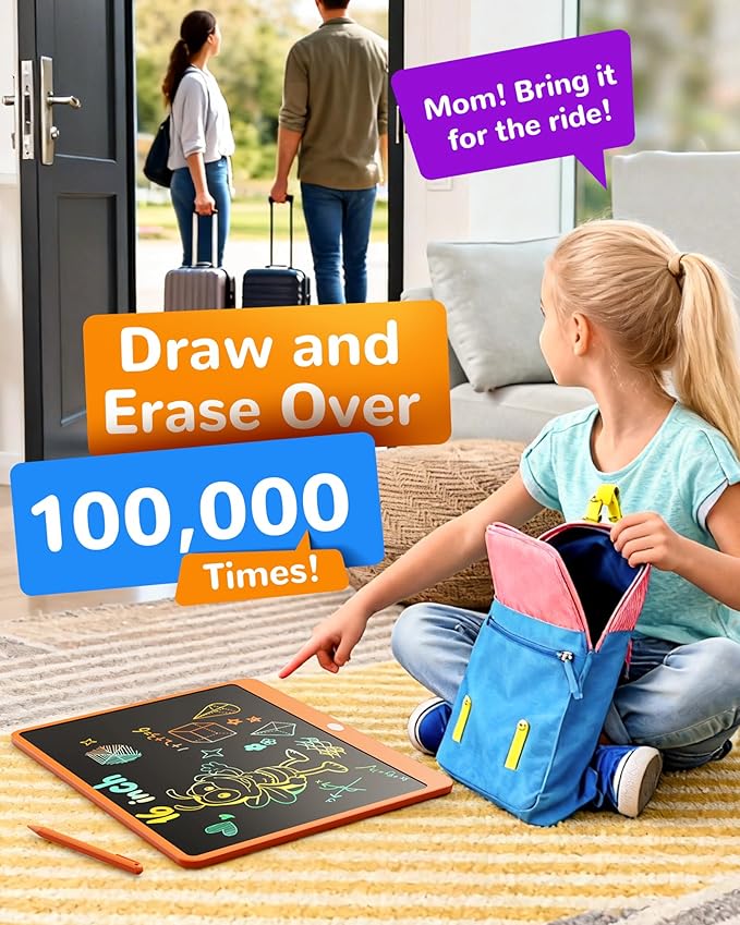 KOKODI LCD Writing Tablet, 16 Inch Colorful Toddler Doodle Board Drawing Tablet, Erasable Reusable Electronic Drawing Pads, Educational and Learning Toy for 3-6 Years Old Boy and Girls(Orange)