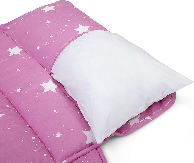 Delta Children Nap Mat - Includes Pillow & Blanket for Toddlers and Kids; Features Carry Handle w/Strap Closure and Name Tag; Rollup Design is Ideal for Preschool and Daycare; Personalization Optional