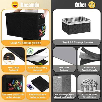 Large Toy Storage Box with Lid Divider, Sturdy Collapsible Toys Organizer Chest Kids Storage Bins Boxes Baskets for Boys, Girls, Nursery, Bedroom, Living Room, Playroom, 25"x13"x16", Black