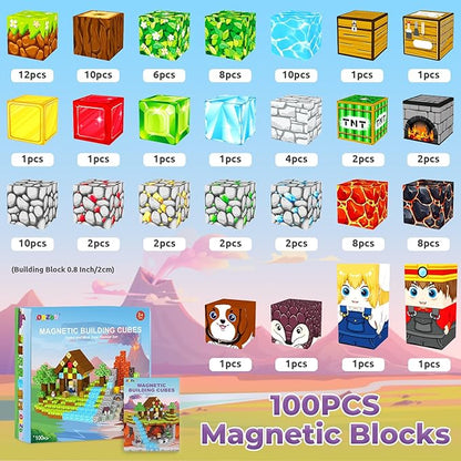 Magnetic Blocks, Magnetic Tiles Building Blocks, Magnets Cubes Toddler Kids Toys, Sensory STEM Montessori Toys for 3-5 4-6 5-7 6-8 Year Old Boys Girls Easter Birthday Gifts Travel Outdoor Kids Games
