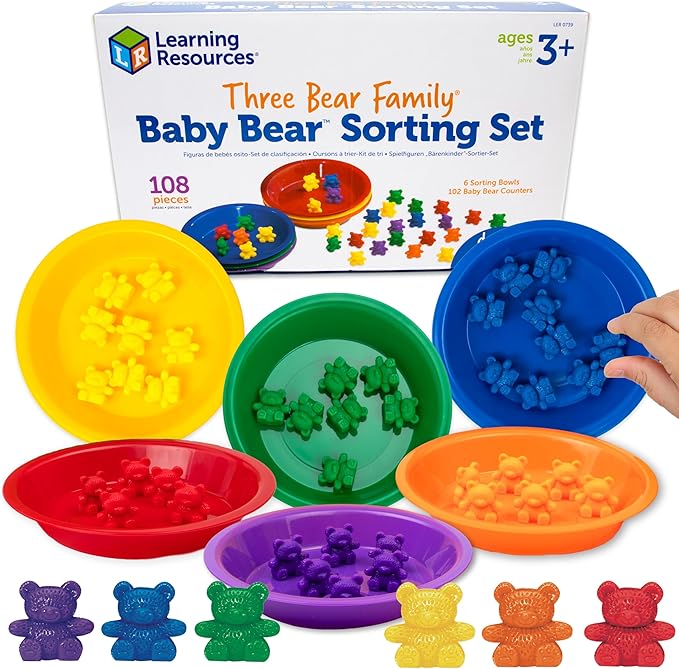 Learning Resources Baby Bear Sorting Set - Counting Toys, Color Recognition, Fine Motor Skills, 108 Pieces, Ages 3+