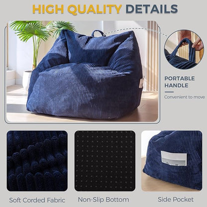 MAXYOYO Bean Bag Chair, Floor Sofa with Handle, Bean Bag Chairs for Adults and Kids, Teens Living Room Bean Bag, Accent Sofa Chair with Pocket for Gaming Reading Relaxing