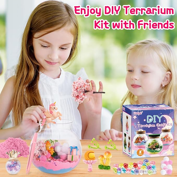 Hollyhi Light Up Terrarium Kit for Kids, DIY Unicorn Toys for 3 4 5 6 7 8 9 10 11 12 Year Old Girls Boys, Night Light Unicorn Terrarium Kit Arts and Crafts for Girls, Kids Christmas Birthday Gifts