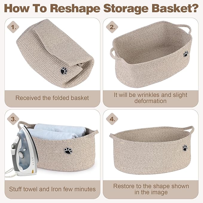 Optish Dog Toy Basket, Toy Box and Bin for Dog Cat Storage, 19.7" X 11" X 7.9" (30L) Large Woven Rope Basket for Blanket Storage, Living Room, Bedroom, Brown